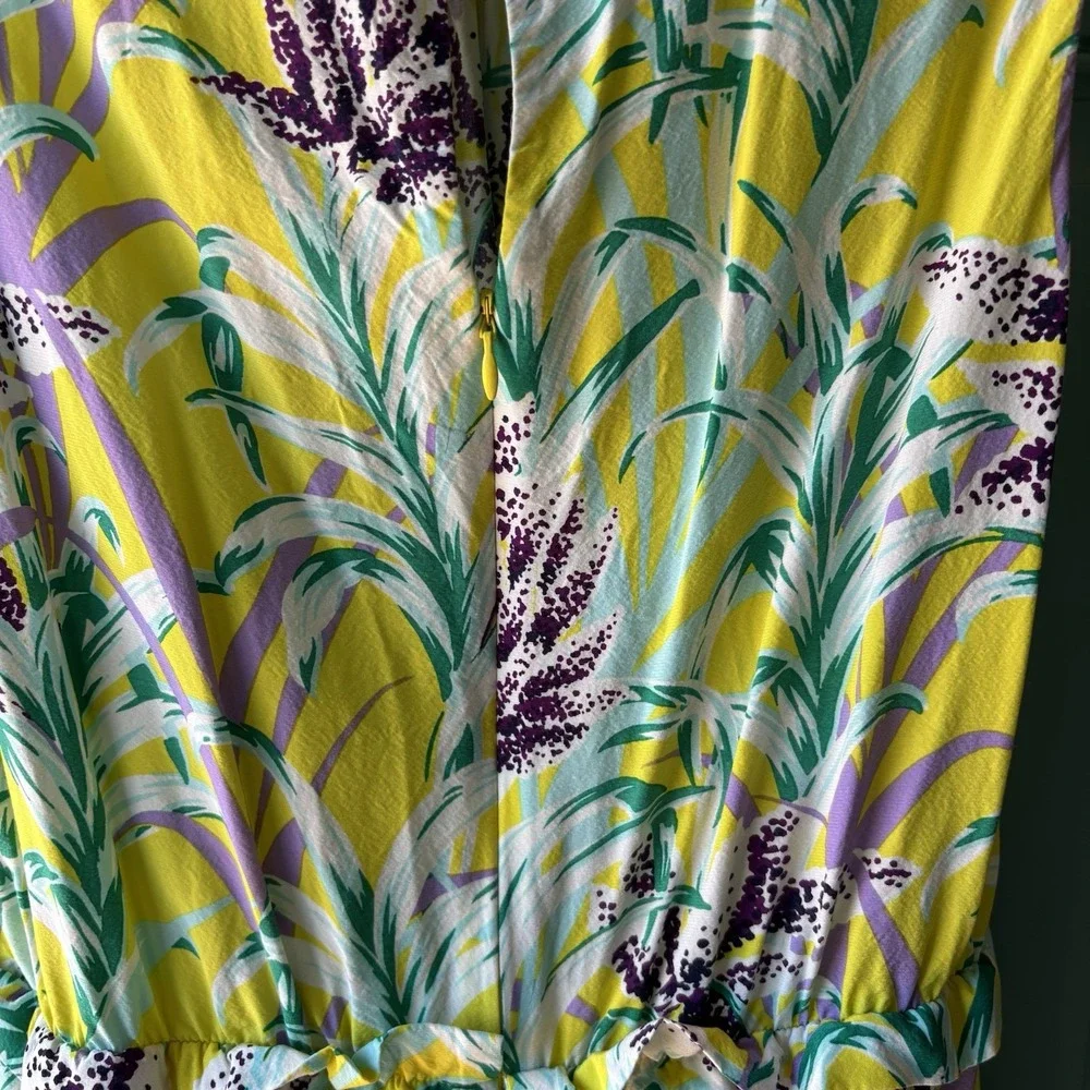 Kate Spade NY Yellow & Lilac Floral Dress‎ Women's M Silk Blend Peter Pan Collar